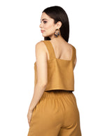 Blusas Para Mujer Top Lino Con Escote De Tirantes N51153 Camel