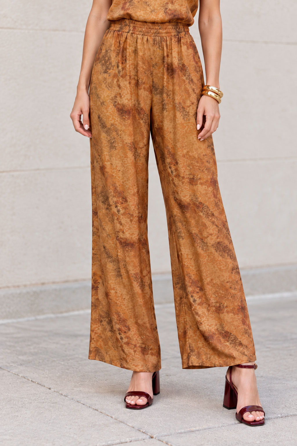 Pantalones Para Mujer Pierna Ancha Con Resorte Estampado Abstracto W63105 Unico