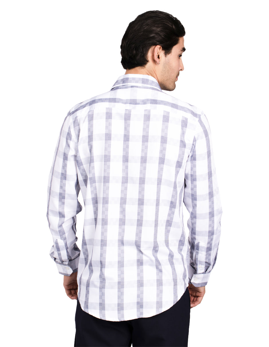 Camisas Para Hombre Manga Larga Bambú Cuadros B51335 Blanco