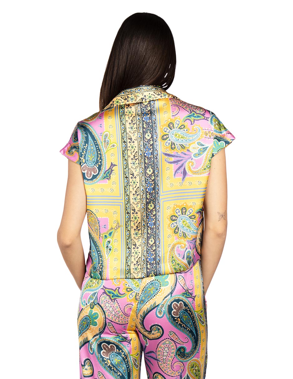 Blusas Para Mujer Camisera Paisley Satinada N51116 Rosa