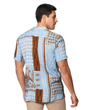 Camisas Para Hombre Bobois Moda Casuales De Manga Corta Con Estampado Relaxed Fit B41556 Azul