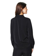 Blusas Para Mujer Camisera Satinada Con Olanes N43122 Negro