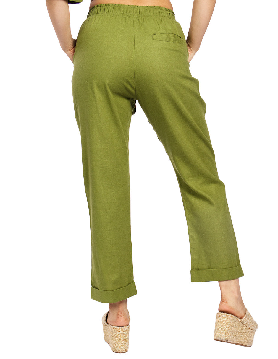 Pantalones Para Mujer Tipo Lino Con Cinta W51102 Olivo