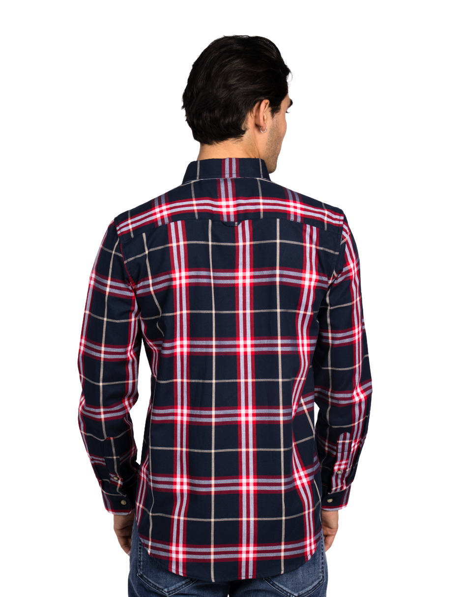 Camisas Para Hombre Manga Larga Cuadros Oxford B51129 Marino