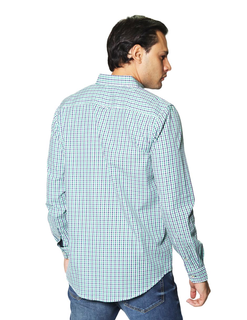 Camisas Para Hombre Manga Larga Cuadros Bicolor B45203 Verde