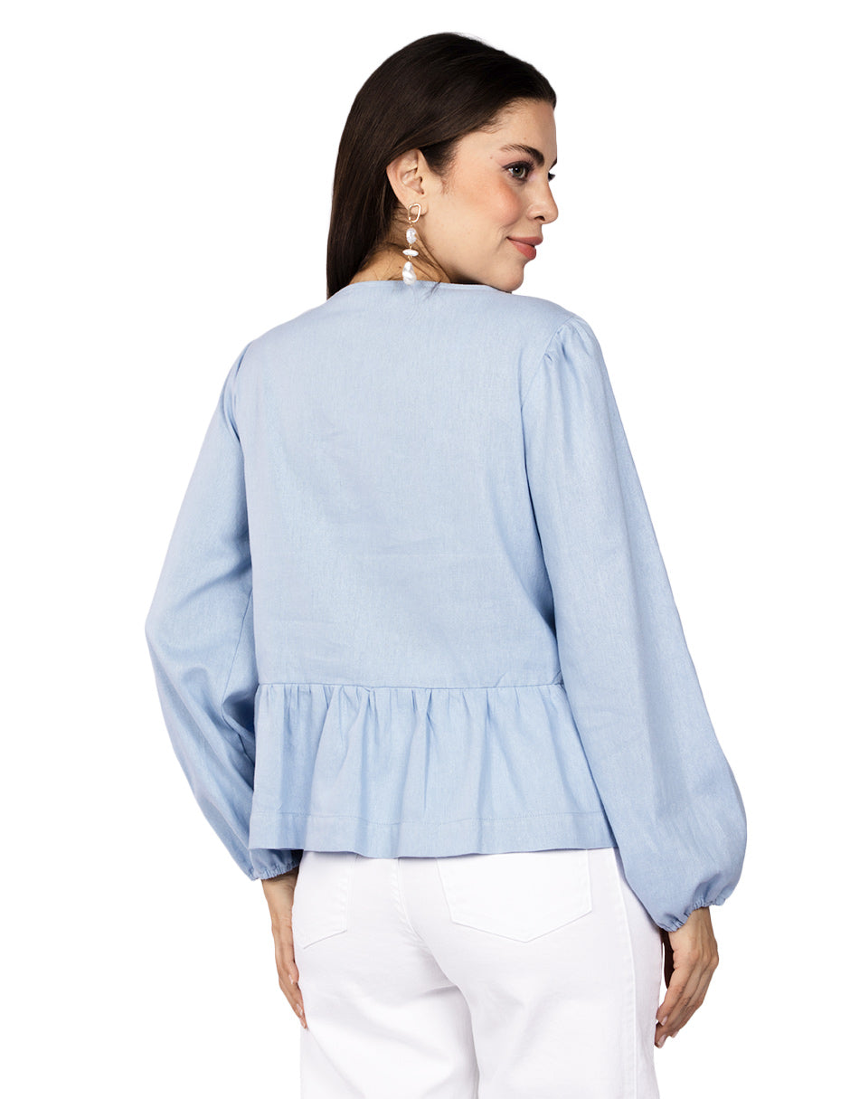 Blusas Para Mujer Tipo Lino Con Moños N51151 Azul