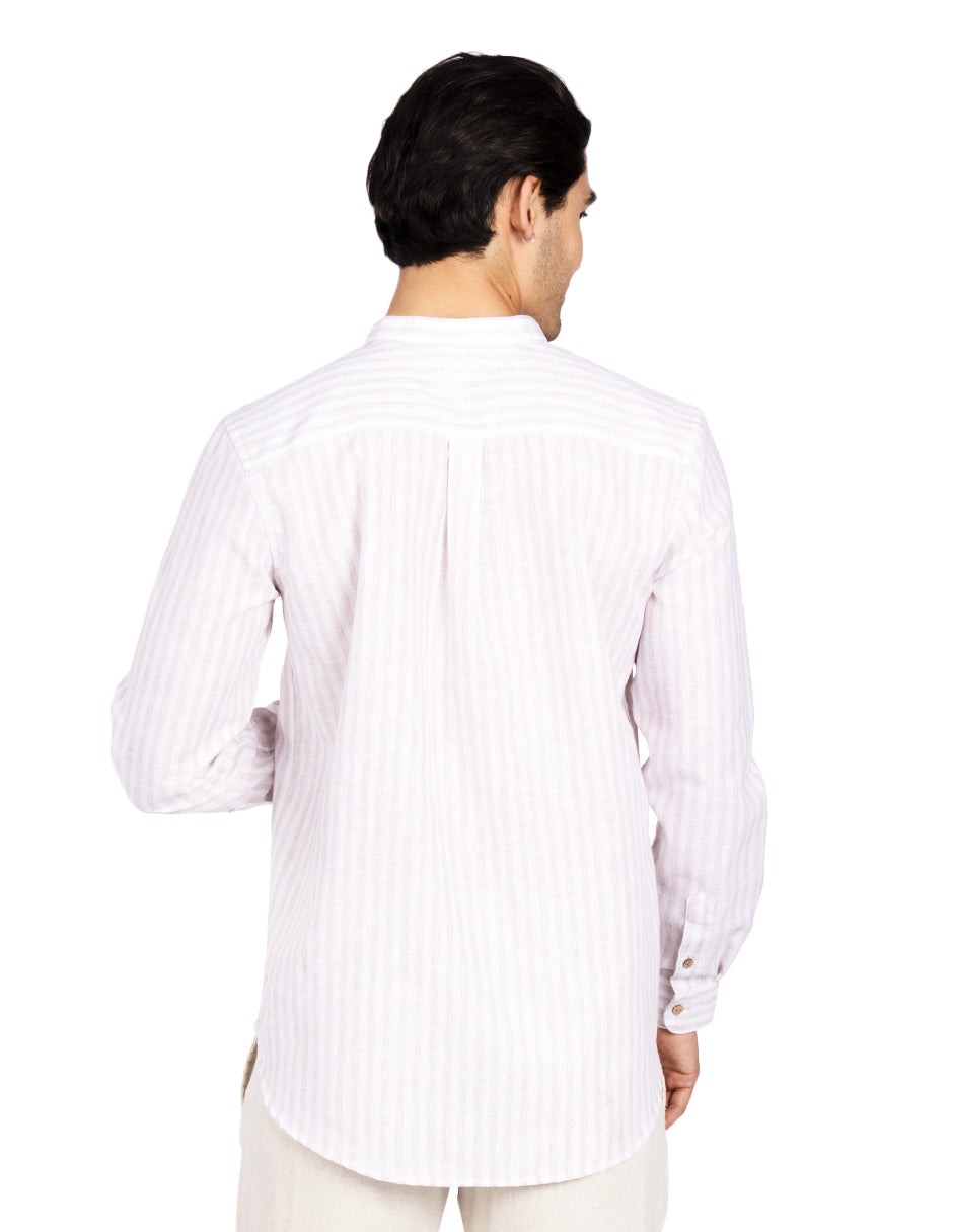 Camisas Para Hombre Tipo Lino Rayas B51324 Beige