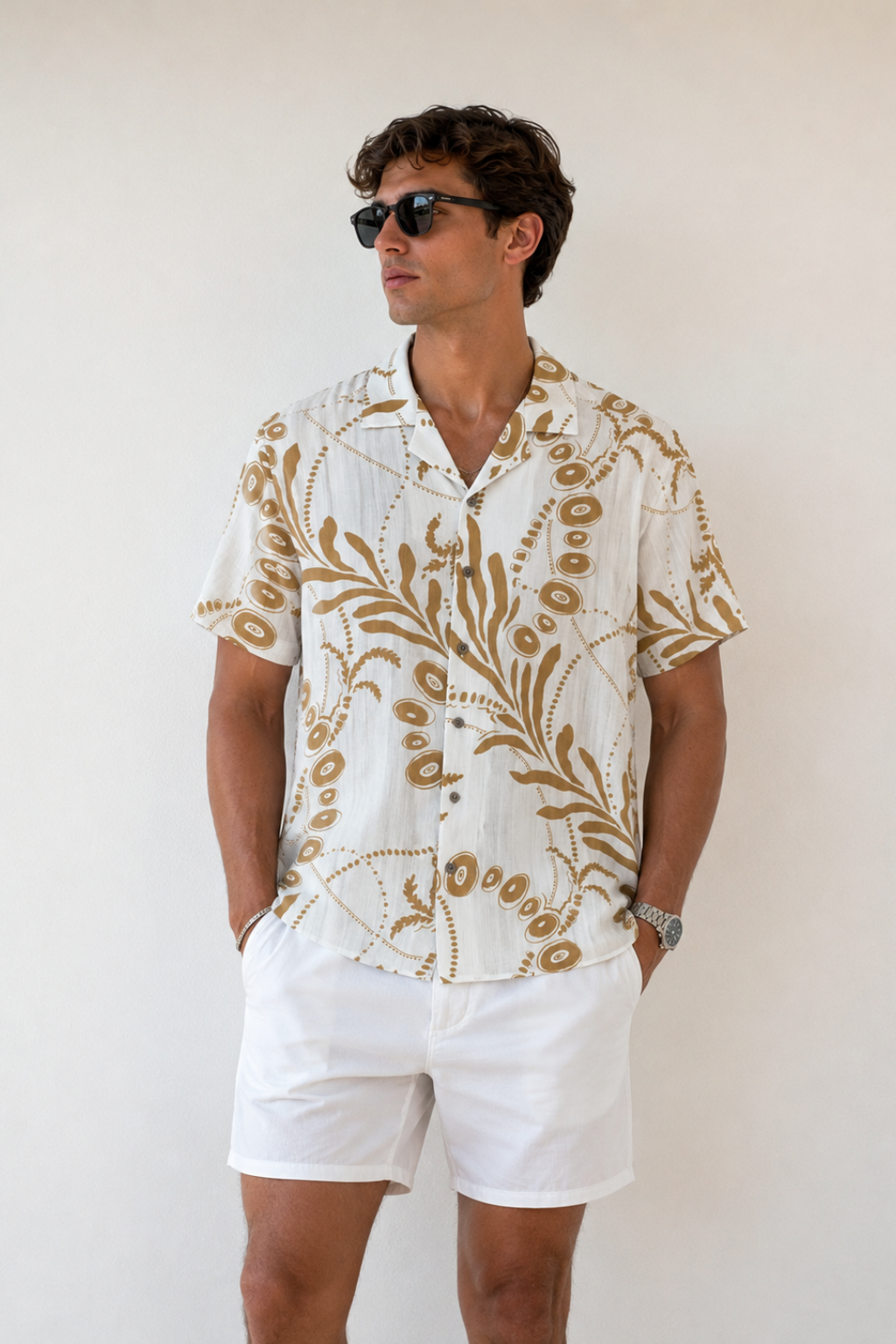 Camisas Para Hombre Manga Corta Verano Playa B61553 Kakhi