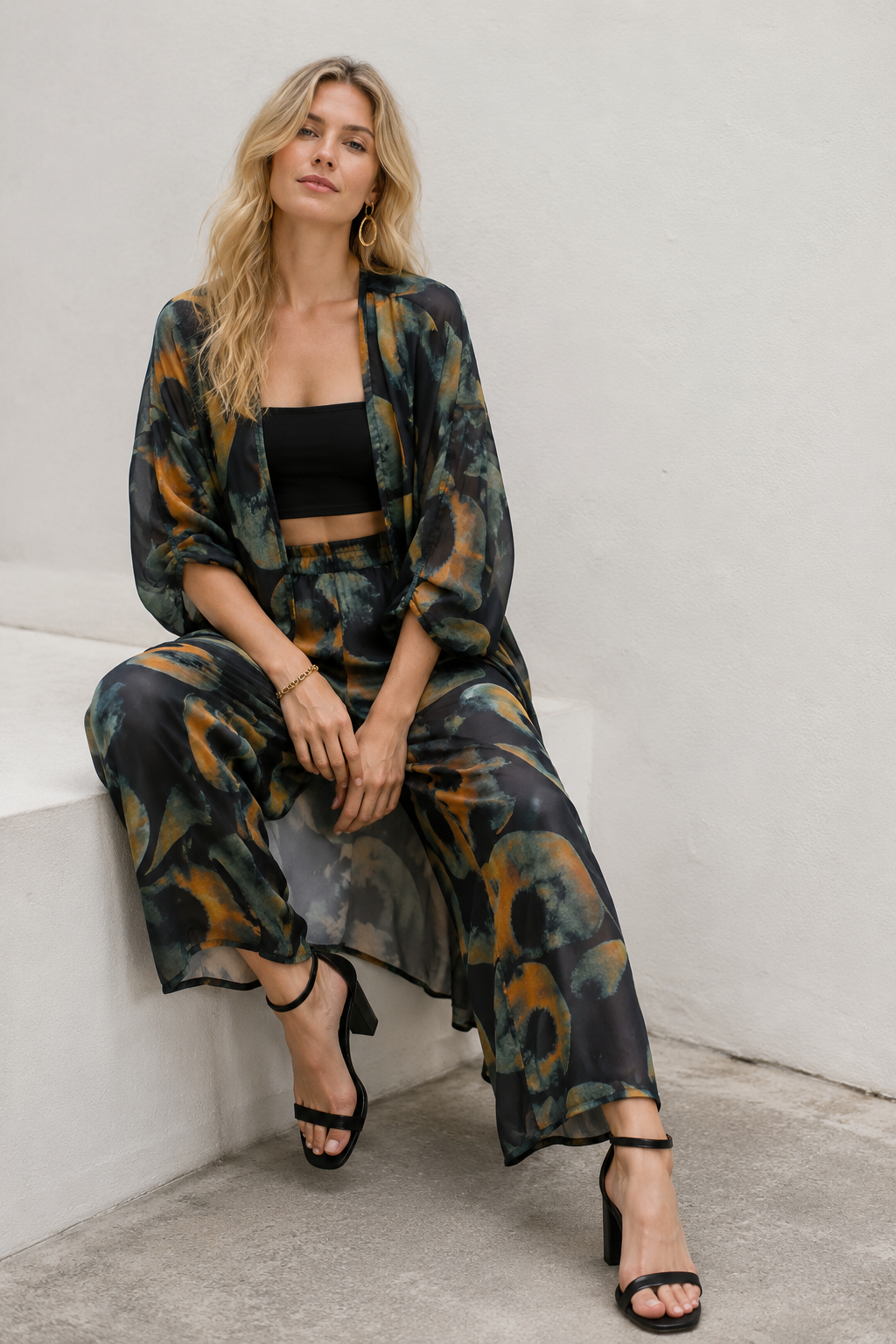 Kimonos Para Mujer Estampado Ligero T63100 Negro