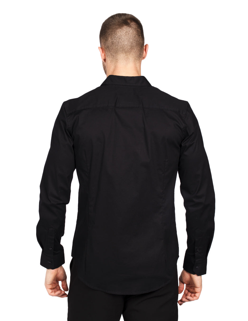 Camisas Para Hombre Manga Larga Slim Fit Negro BPOPST