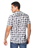 Camisas Para Hombre De Manga Corta Con Estampado De Cuadros Cuello Abierto Relaxed Fit B41593 Gris