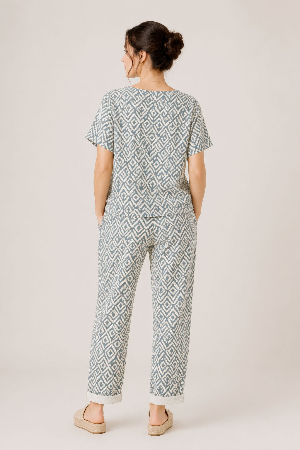 Pantalones Para Mujer Con Resorte y Jareta Étnico W61125 Azul