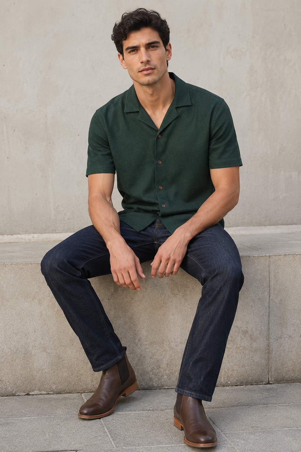 Camisas Para Hombre Manga Corta Tacto Cashmere B65451 Verde
