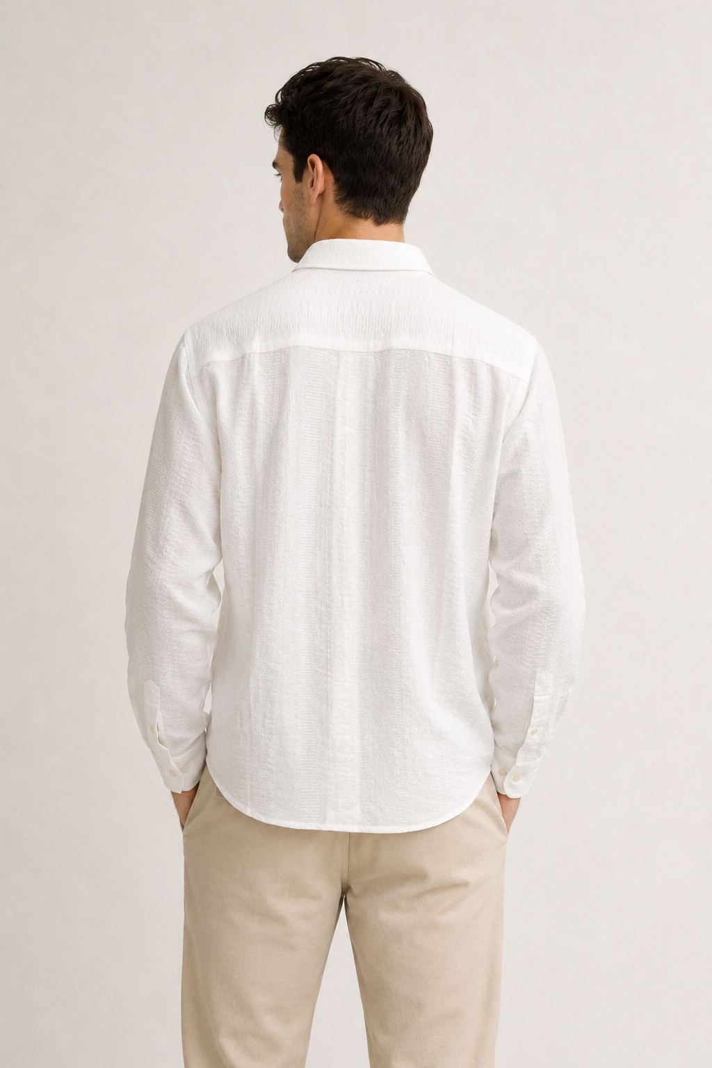 Camisa para Hombre Manga Larga Jacquard Antiarrugas B61406 Blanco