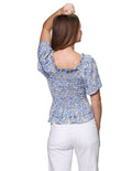 Blusas Para Mujer Bobois Moda Casuales Estampado Flores Manga Corta Con Olanes N31126 Azul