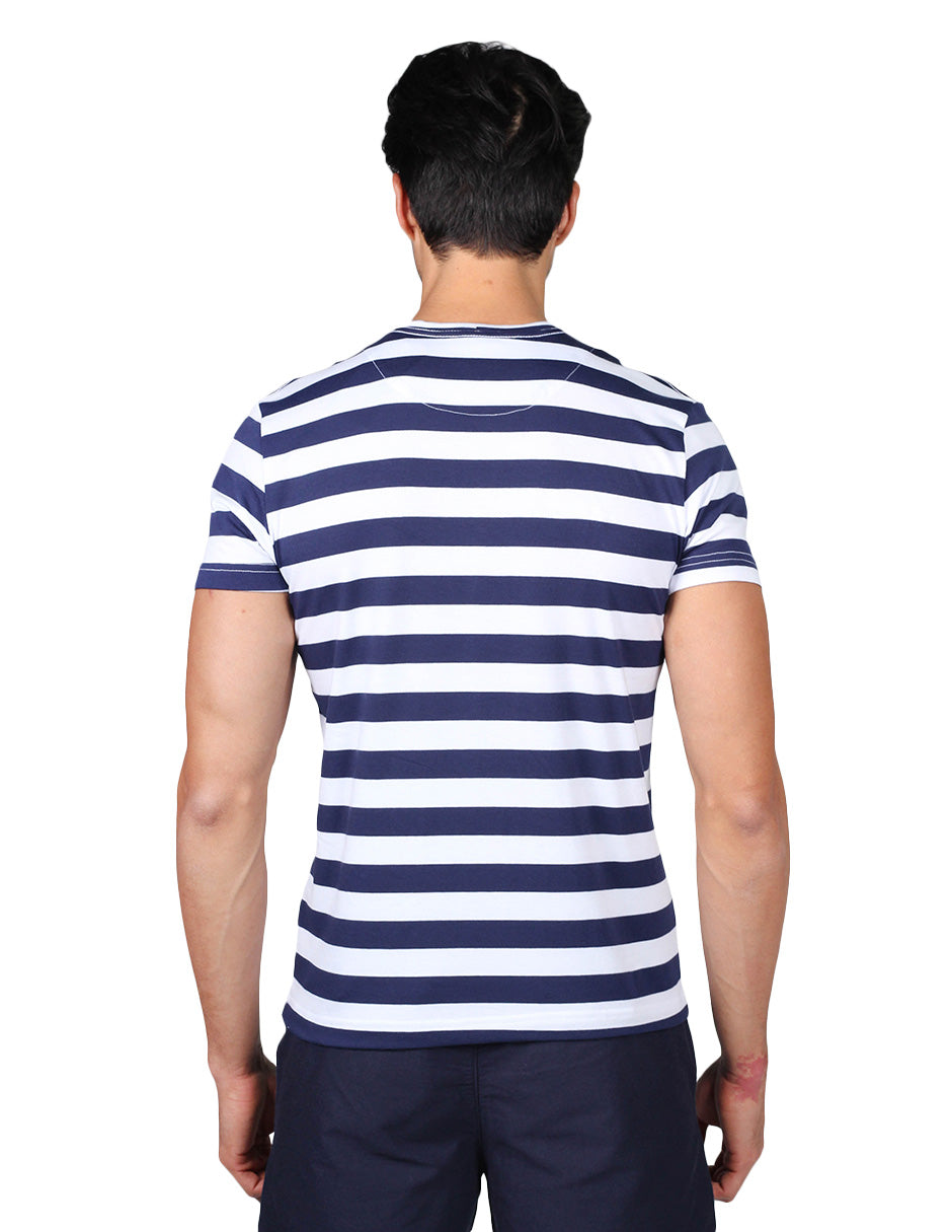 Playeras Para Hombre De Manga Corta Con Estampado De Rayas A41112 Marino