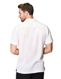 Camisas Para Hombre Bobois Moda Casuales Corrugada De Manga Corta De Cuello Abierto Relaxed Fit B41377 Blanco