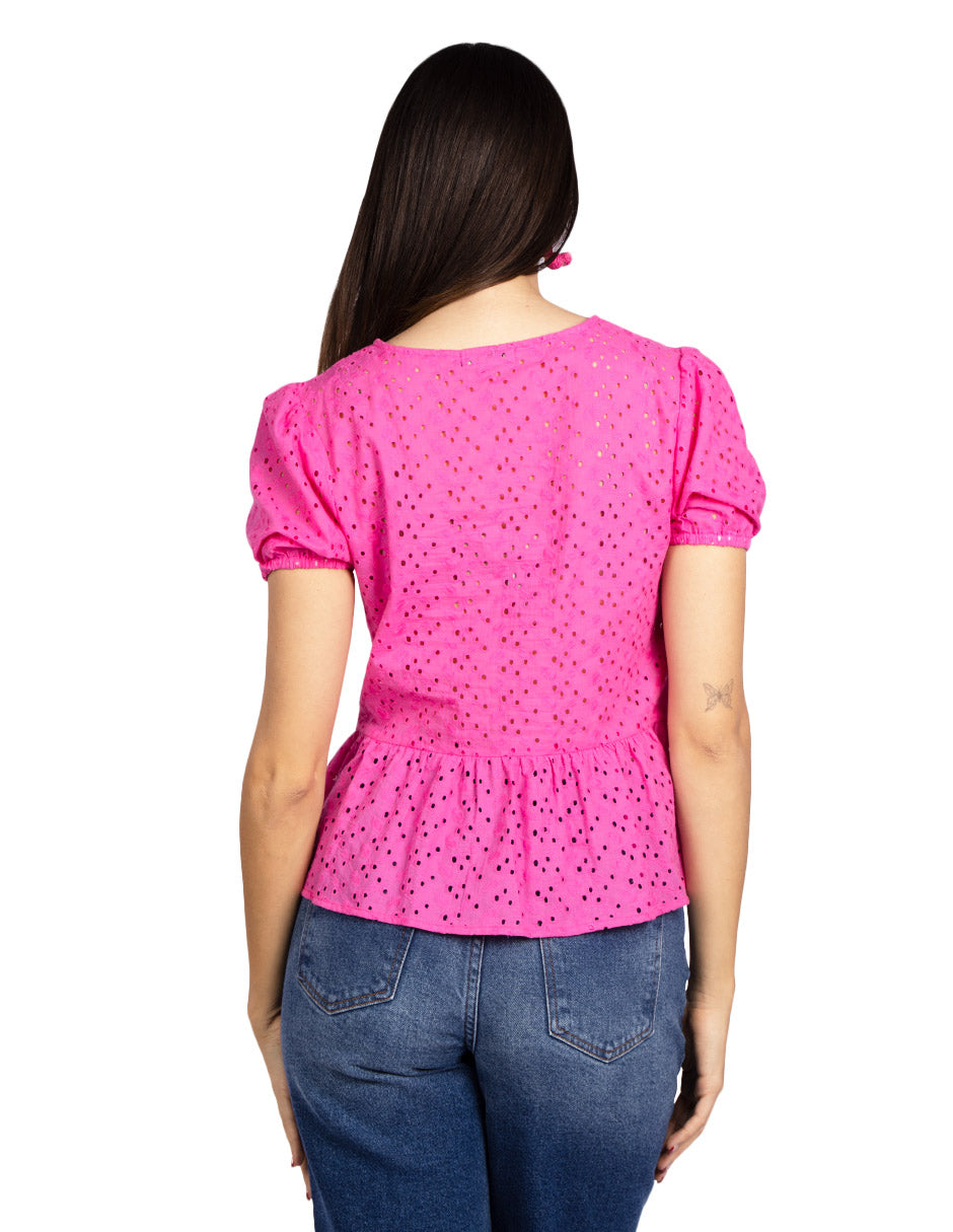 Blusas Para Mujer Bordada Con Escote N51155 Rosa
