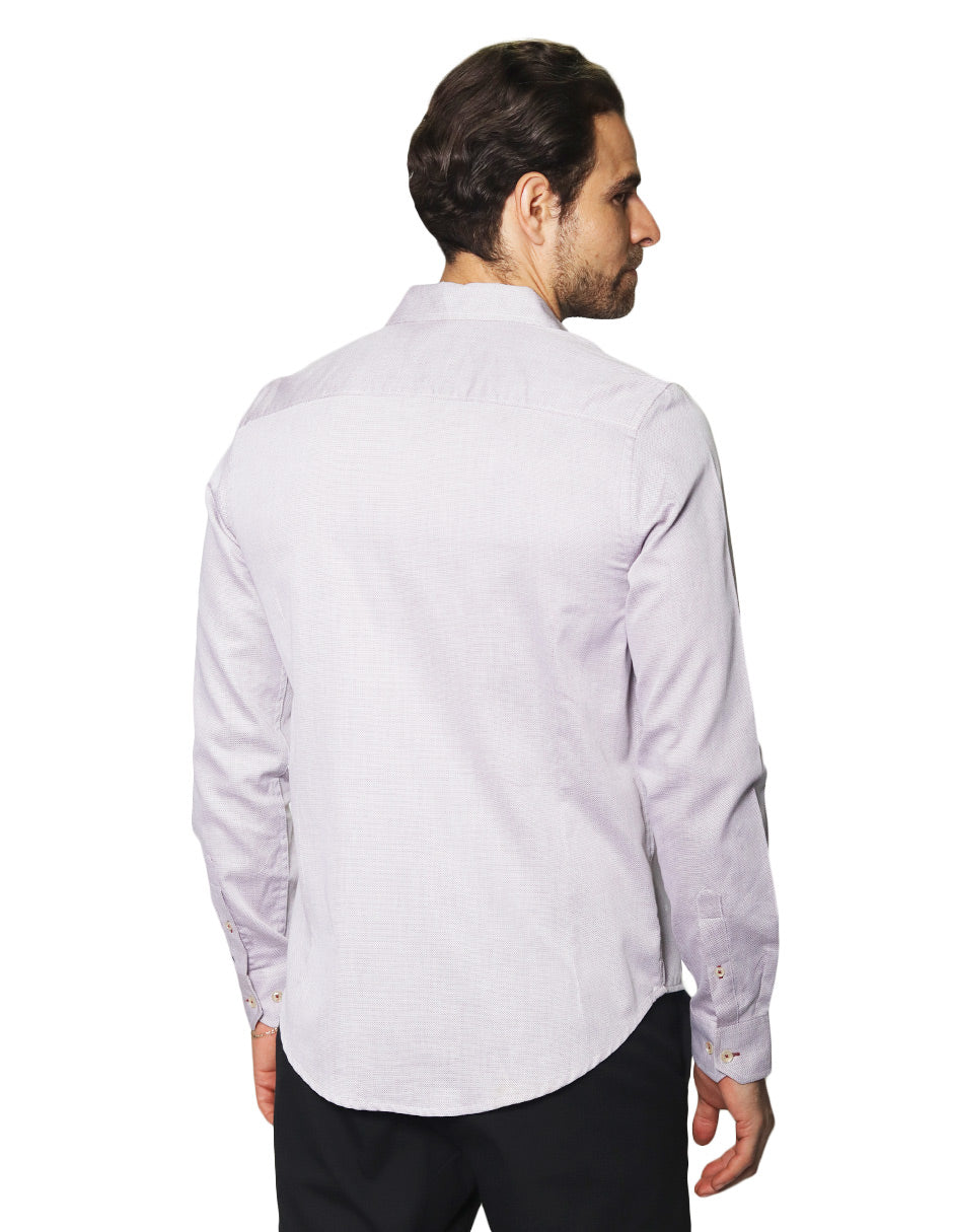 Camisas Para Hombre Manga Larga Micro Cuadros Jackard B45305 Vino