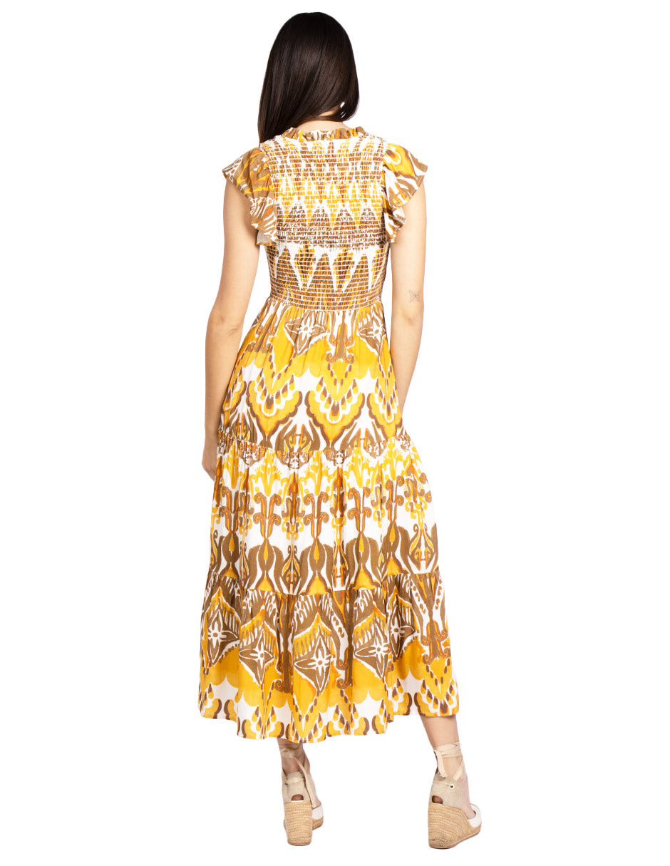 Vestidos Para Mujer Smock Con Olanes S51122 Ocre
