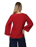 Blusas Para Mujer Bobois Moda Casuales Bluson Liso Oversize De Manga Larga Cuello V Basico N33137 Rojo