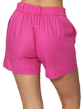 Shorts Para Mujer Bobois Moda Casuales Liso Tipo Lino De Tiro Alto Y41106 Rosa