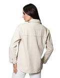 Chamarras Para Mujer Bobois Moda Casuales Chaqueta Oversize Manga Larga Lisa Con Abertura A Los Costados Q33108 Hueso