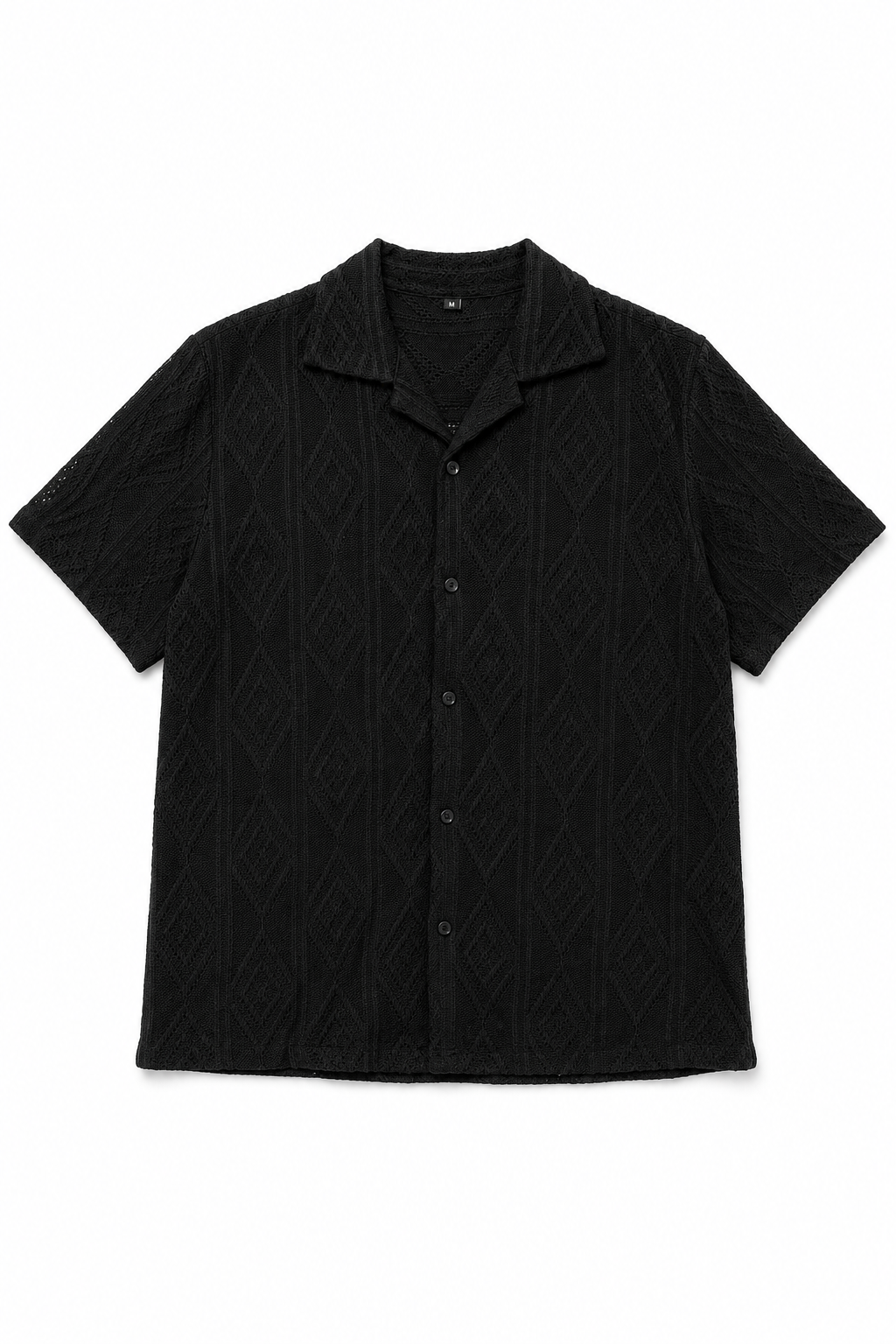 Camisas Para Hombre Manga Corta Tejida Diseño Rombos  B65455 Negro