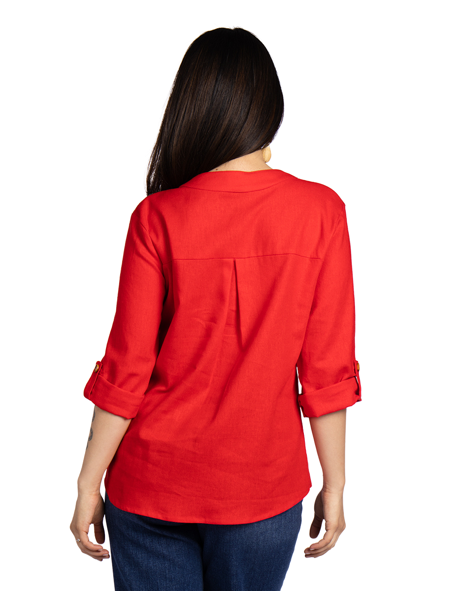 Blusas Para Mujer Tipo Lino Con Aletilla N51143 Rojo