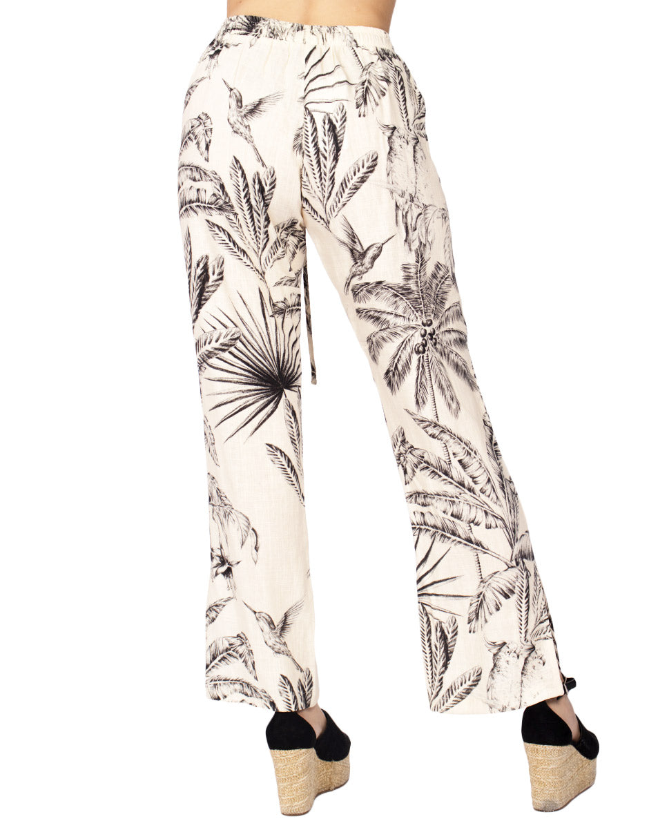 Pantalones Para Mujer Comodo Con Jareta De Tiro Alto Con Estampado Tropical W41117 Unico