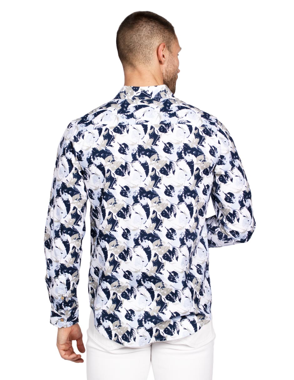 Camisas Para Hombre Estampada Tipo Lino B51328 Marino