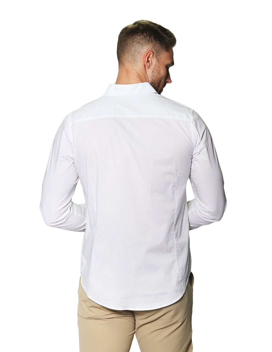 Camisas Para Hombre Manga Larga Slim Fit Blanco BPOPST