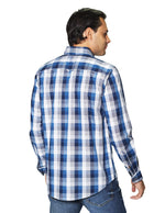 Camisas Para Hombre Manga Larga Cuadros B45105 Azul