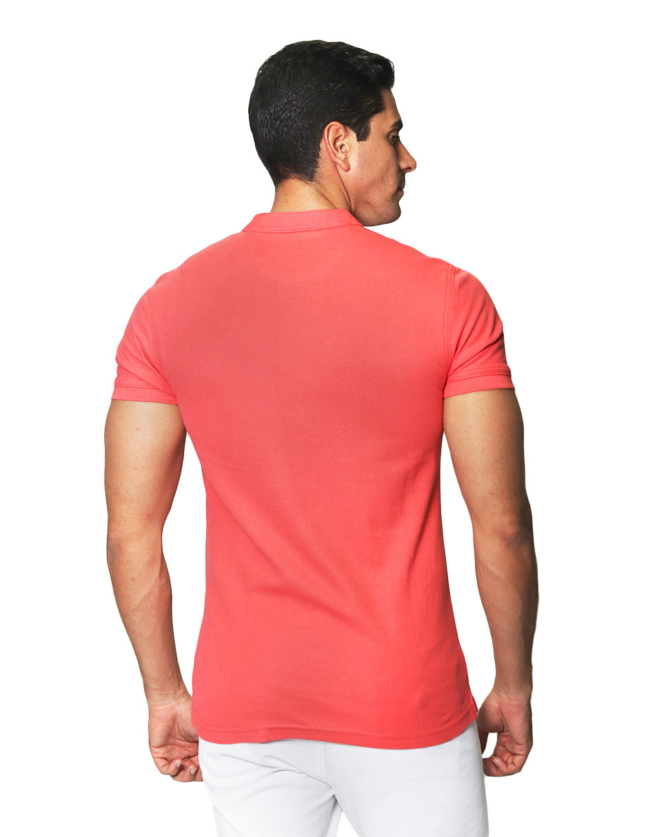 Playeras Polo Para Hombre Lisa De Manga Corta Cuello Mao APCMAO Coral