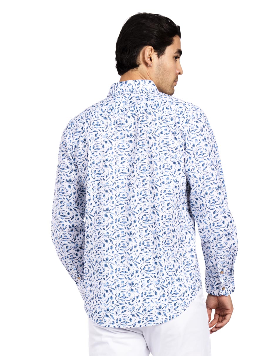 Camisas Para Hombre Estampada Tipo Lino B51326 Azul