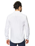 Camisas Para Hombre Manga Larga Satinada Puntos B45326 Blanco