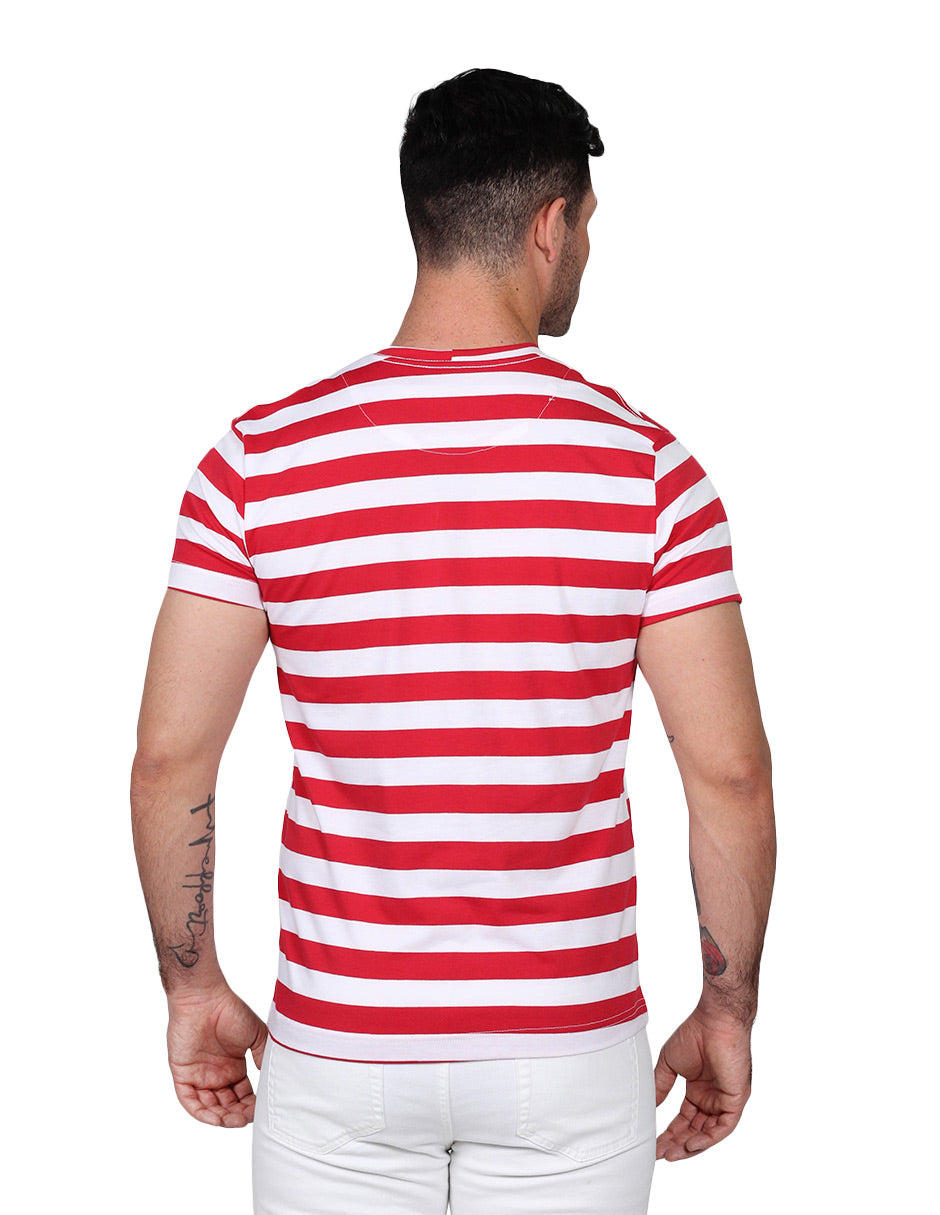 Playeras Para Hombre De Manga Corta Con Estampado De Rayas A41112 Rojo