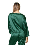 Blusas Para Mujer Bobois Moda Casuales Satinada Oversize Lisa Con Cordon De Manga Larga Cuello Redondo Basica N33133 Verde