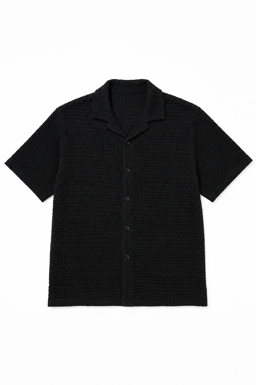 Camisas para Hombre Manga Corta de Punto Calada B65452 Negro