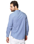 Camisas Para Hombre Bobois Moda Casuales De Manga Larga Cuello Americano Con Estampado De Cuadros Medianos Regular Fit B41215 Azul