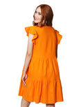 Vestidos Para Mujer Bobois Moda Casuales Liso Midi Corto Tipo Lino Cuello V Con Olanes S41130 Naranja