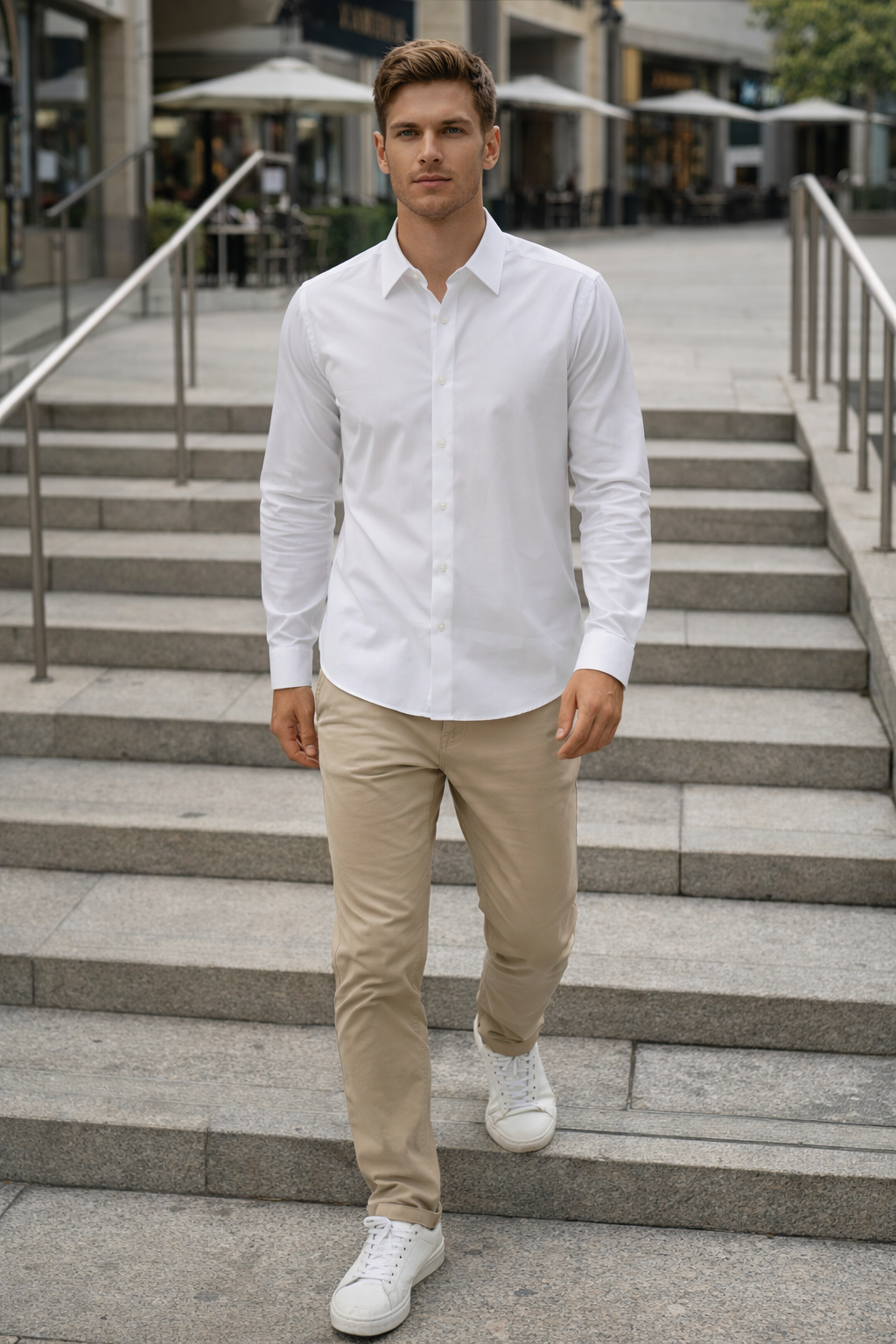 Camisa para Hombre Super Stretch Sin Costura Antiarrugas B61402 Blanco