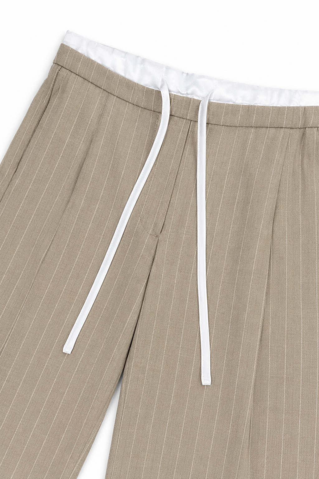 Pantalones Para Mujer De Rayas Cintura Doble W61100 Beige