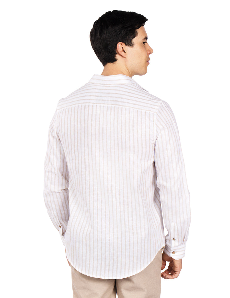 Camisas Para Hombre Tipo Lino Rayas B51323 Blanco