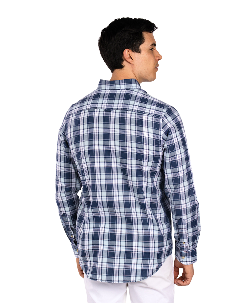 Camisas Para Hombre Manga Larga Cuadros B51124 Azul