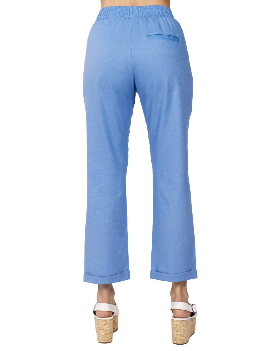 Pantalones Para Mujer Tipo Lino Con Cinta W51102 Azul