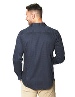 Camisas Para Hombre Manga Larga Satinada Estampada B45324 Marino