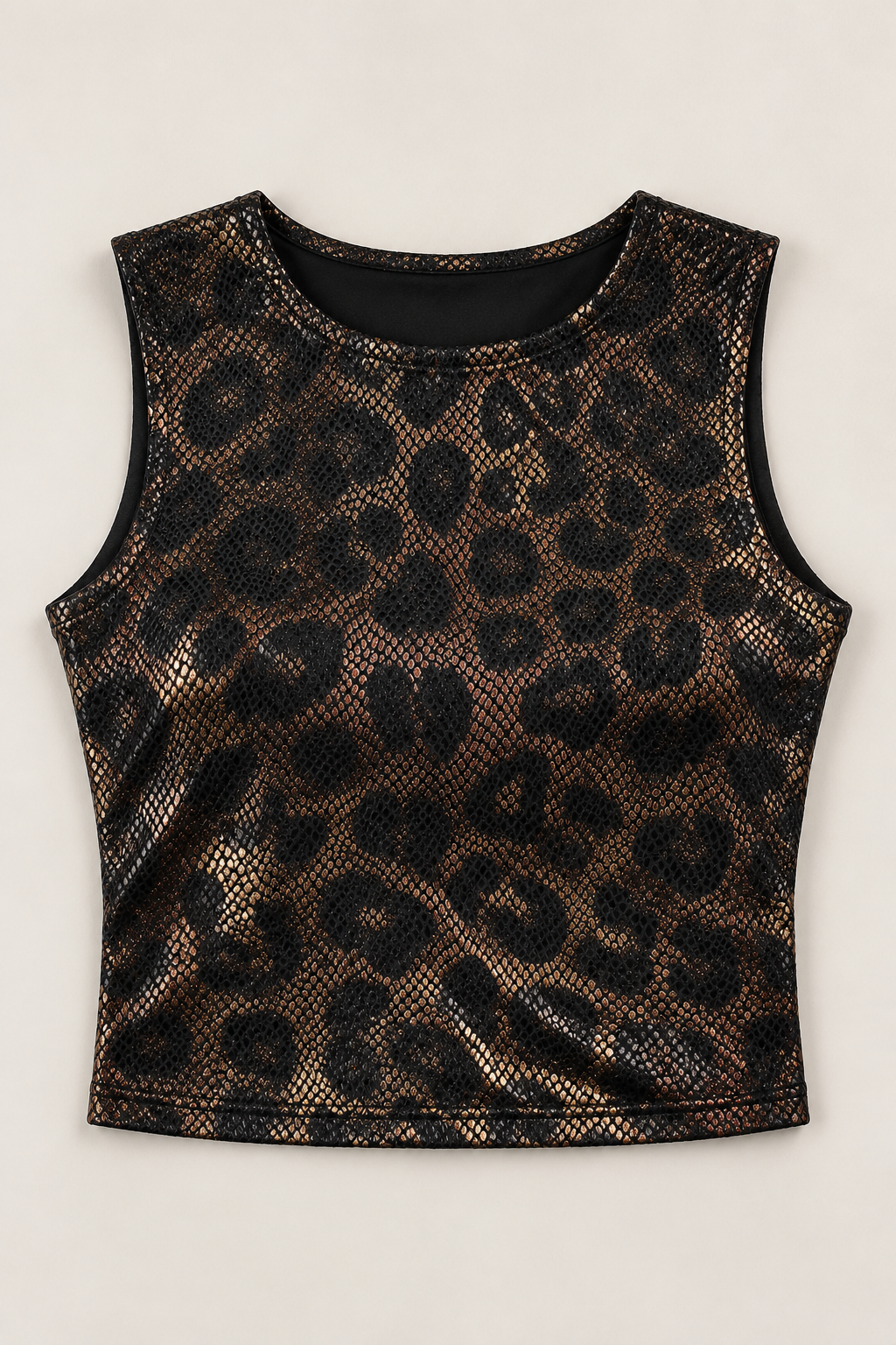 Blusas Para Mujer Crop Top Metalico Animal Print N43158 Cafe