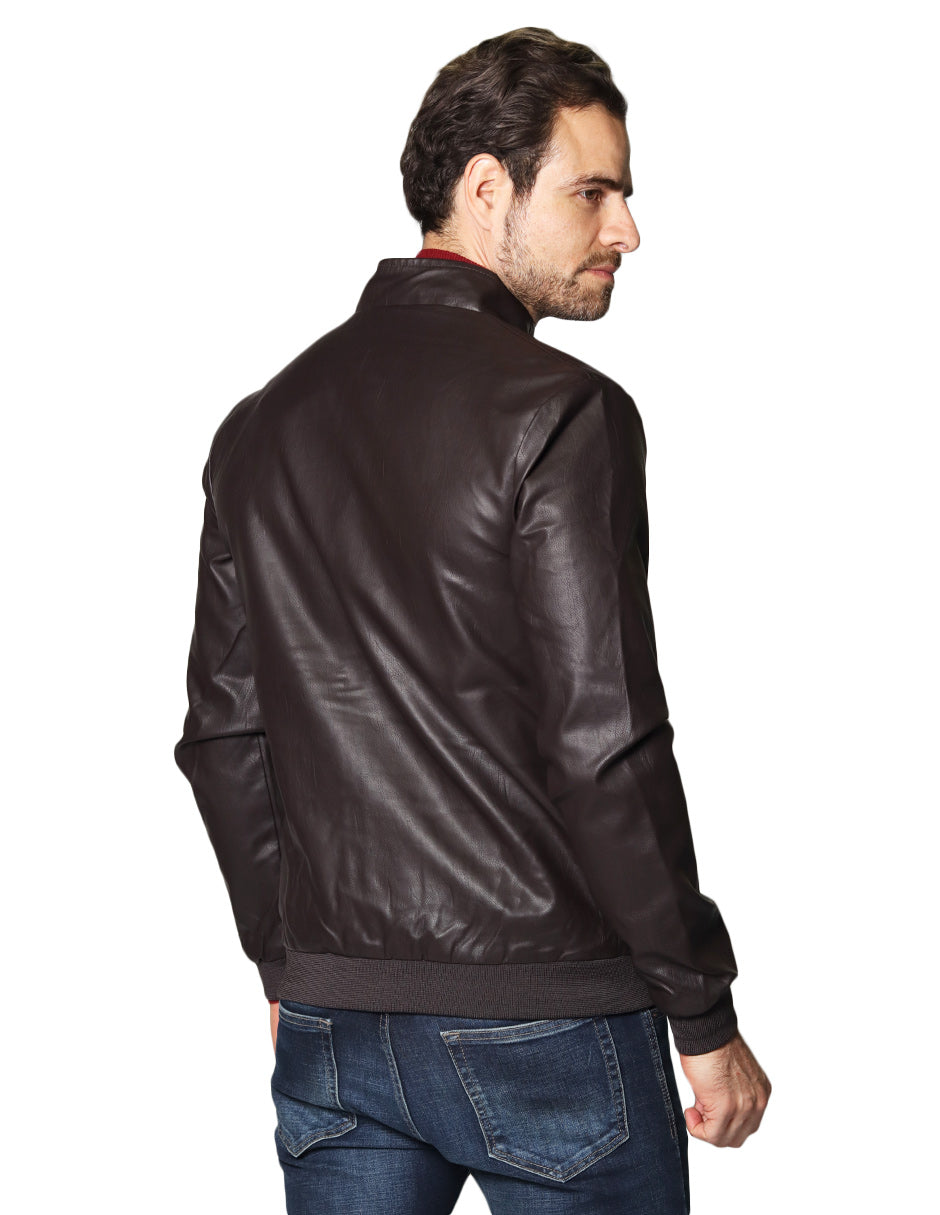 Chamarras Para Hombre Cazadora de Piel Sintetica D45321 Chocolate