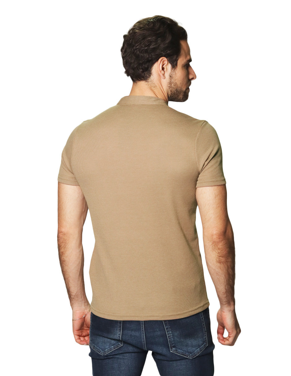 Playeras Para Hombre Manga Corta Con Botones A45305 Camel